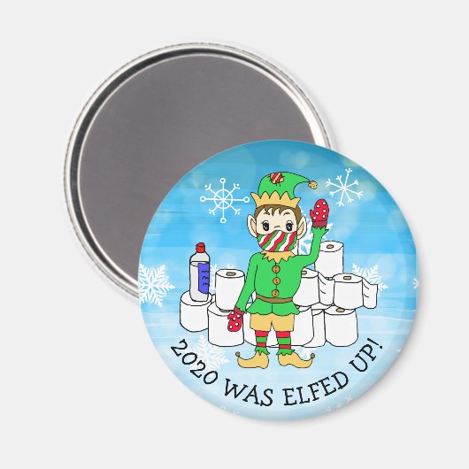 2020 was Elved Up, Funny Elf in Facemask Magneet (Voorkant / Achterkant)