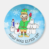 2020 was Elved Up, Funny Elf in Facemask Magneet (Voorkant)