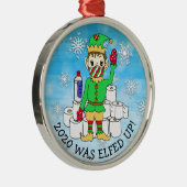 2020 was Elved Up, Funny Elf in Facemask Metalen Ornament (Rechts)