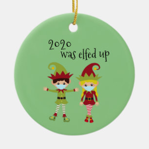 2020 werd opgevoed met Funny Covid Face mask Elf B Keramisch Ornament
