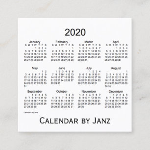 2020 White Calendar van Janz Square Visitekaartje