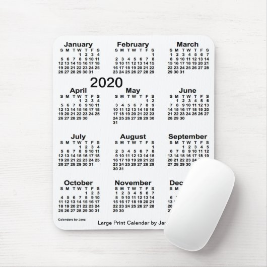 2020 White Large Print Calendar van Janz Muismat (Met muis)