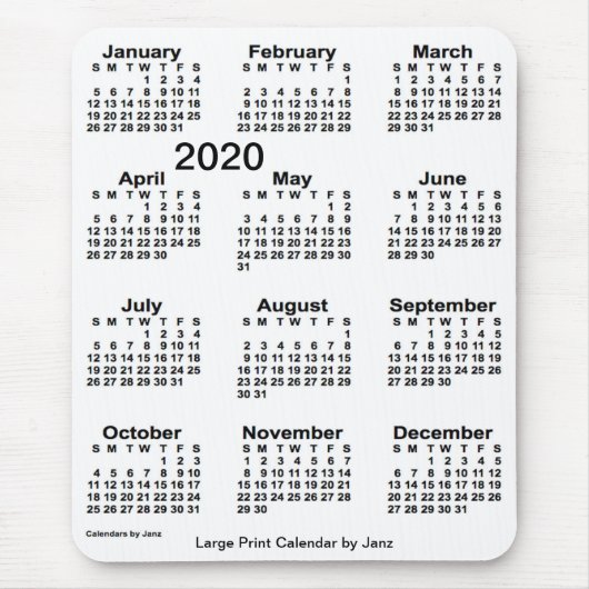 2020 White Large Print Calendar van Janz Muismat (Voorkant)