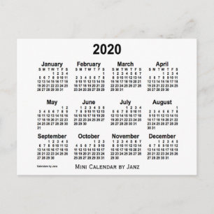 2020 White Mini Calendar van Janz Briefkaart