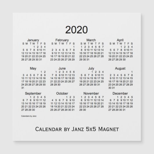 2020 White Smoke Calendar van Janz 5x5 Magnet (Voorkant)
