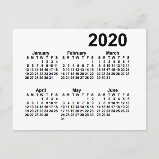 2020 Witte 6 Maand Mini Kalender van Janz Briefkaart (Voorkant)