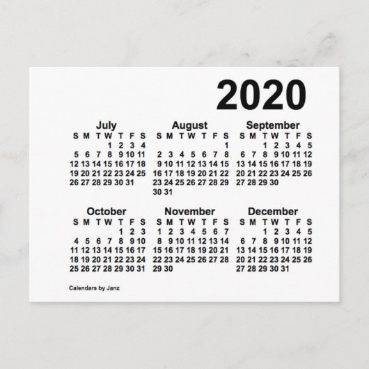 2020 Witte 6 maanden Mini Agenda van Janz Briefkaart (Voorkant)