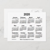 2020 Witte Mini Kalender van Janz Briefkaart (Voorkant / Achterkant)