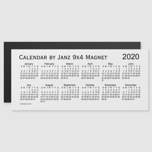 2020 Witte Rookkalender door Janz 9x4 Magnet (Voorkant / Achterkant)