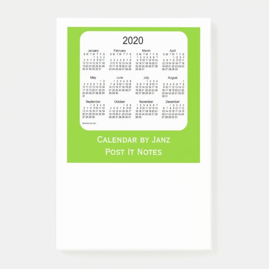 2020 Yellow Green Post It Note Calendars by Janz (Voorkant)
