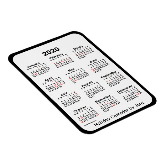 2020 Zwarte Vakantie Kalender door Janz Magnet Magneet (Rechterzijde)