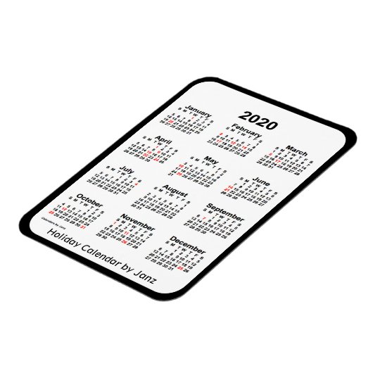 2020 Zwarte Vakantie Kalender door Janz Magnet Magneet (Linkerzijde)