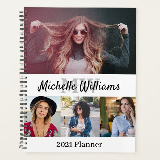 2021 Aangepast fotocollage, naam en monogram Glam Planner (Voorkant)