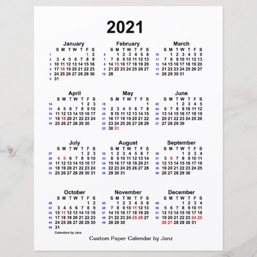 2021 Aangepaste feestdag 52 weken agenda van Janz (Voorkant)