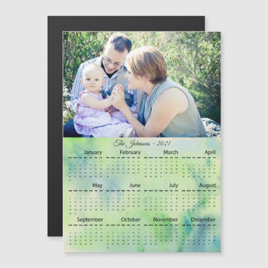 2021 Aangepaste reeks Foto groen magnetisch kalend (Voorkant / Achterkant)
