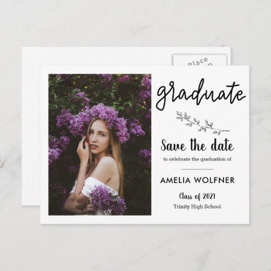 2021 Afstuderen Foto | Sla de datum Botanisch op Aankondigingskaart (Voorkant / Achterkant)