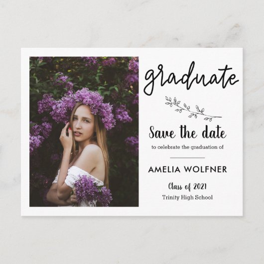 2021 Afstuderen Foto | Sla de datum Botanisch op Aankondigingskaart (Voorkant)