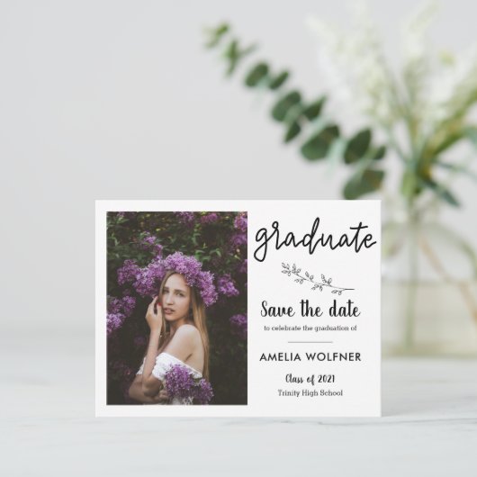 2021 Afstuderen Foto | Sla de datum Botanisch op Aankondigingskaart (Staand voorkant)