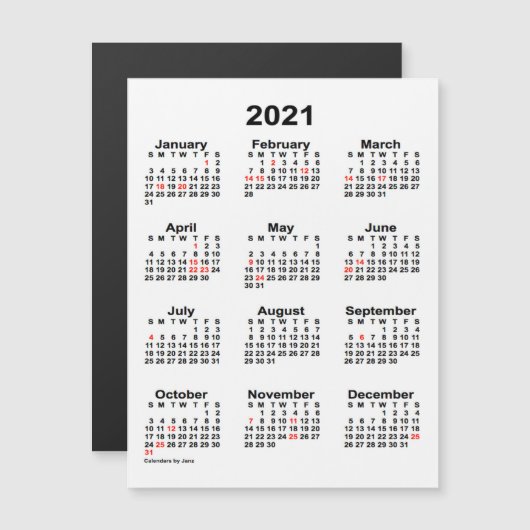2021 Agenda voor feestdagen van Janz 4x5 Magnet (Voorkant / Achterkant)