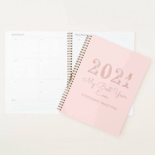 2021 beste jaar ooit gepersonaliseerde Blush Pink Planner (Display)