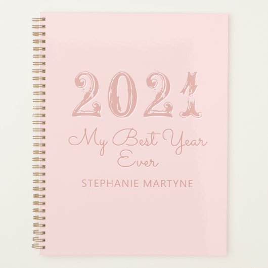 2021 beste jaar ooit gepersonaliseerde Blush Pink Planner (Voorkant)