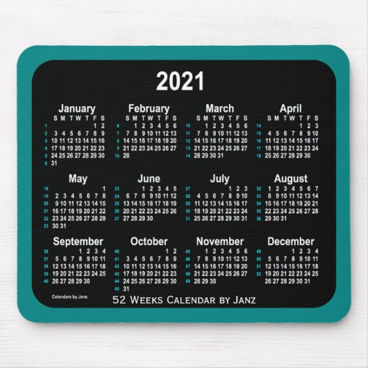 2021 Blauwgroen Neon 52 weken agenda van Janz Muismat (Voorkant)