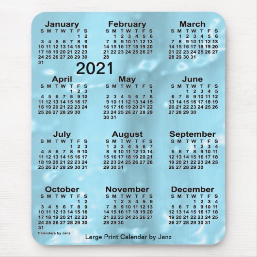 2021 Blue Water Large Print Calendar van Janz Muismat (Voorkant)