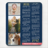 2021 Calendar Navy Coral Gold Family Foto Collage Muismat (Voorkant)