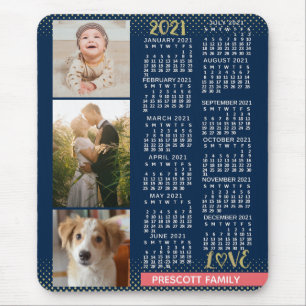 2021 Calendar Navy Coral Gold Family Foto Collage Muismat