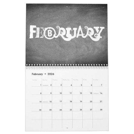 2021 Chalkboard Calendar Black and White Text Kalender (Feb 2026)