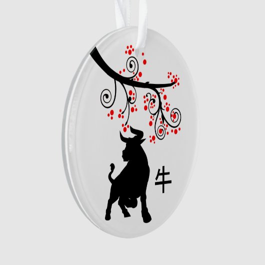 2021 Chinese Nieuwjaar Ox en Bloemen Ornament (voorkant)