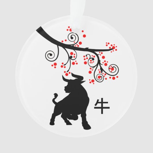 2021 Chinese Nieuwjaar Ox en Bloemen Ornament (voorkant)