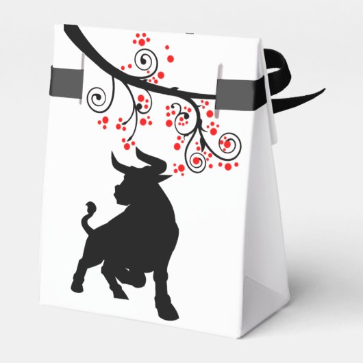 2021 Chinese Nieuwjaar Ox en Rode Bloesems Bedankdoosjes (Achterkant)