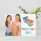 2021 Covid Quarantaine Grappige Mardi Gras Masker  Kaart (Staand voorkant)