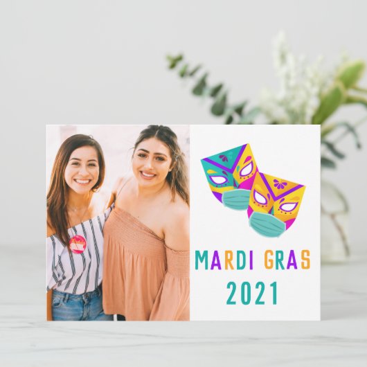 2021 Covid Quarantaine Grappige Mardi Gras Masker  Kaart (Staand voorkant)