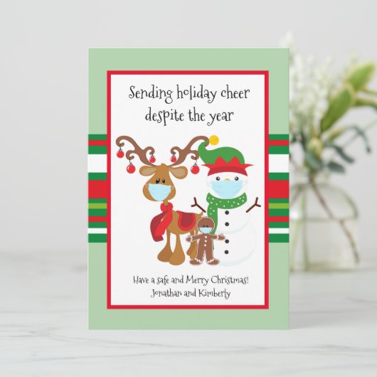 2021 Covid Sending Holiday Cheer Ondanks jaar Feestdagenkaart (Staand voorkant)