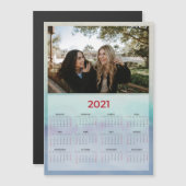2021 Custom Blue Photo Magnetic Calendar (Voorkant / Achterkant)