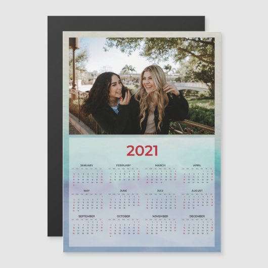 2021 Custom Blue Photo Magnetic Calendar (Voorkant / Achterkant)