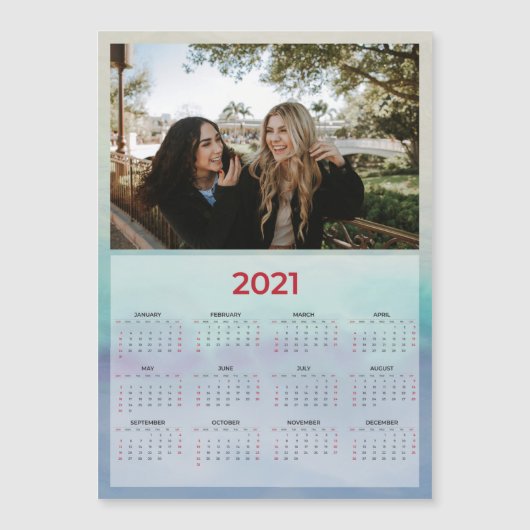 2021 Custom Blue Photo Magnetic Calendar (Voorkant)