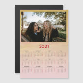 2021 Custom Pink Yellow Photo Magnetic Calendar (Voorkant / Achterkant)
