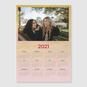2021 Custom Pink Yellow Photo Magnetic Calendar