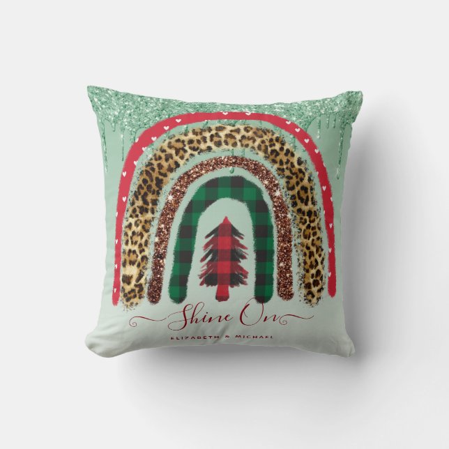 2021 Eigen kerstregenbooggouden glitter Glam Kussen (Voorkant)