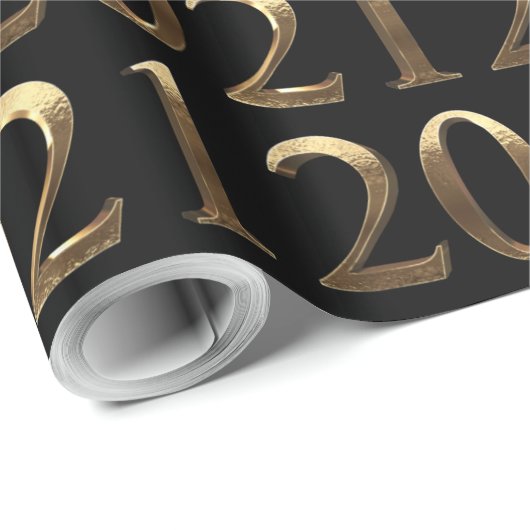 2021 Elegant Faux Golden Numbers Black en Gold Cadeaupapier (Rol Hoek)