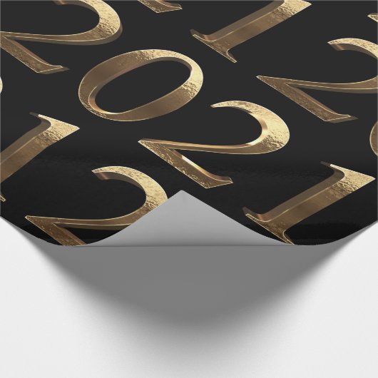 2021 Elegant Faux Golden Numbers Black en Gold Cadeaupapier (Hoek)