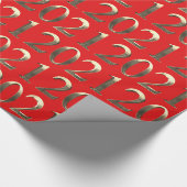 2021 Elegant Faux Golden Numbers Bright Red Cadeaupapier (Hoek)
