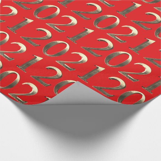 2021 Elegant Faux Golden Numbers Bright Red Cadeaupapier (Hoek)