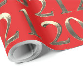 2021 Elegant Faux Golden Numbers Bright Red Cadeaupapier (Rol Hoek)