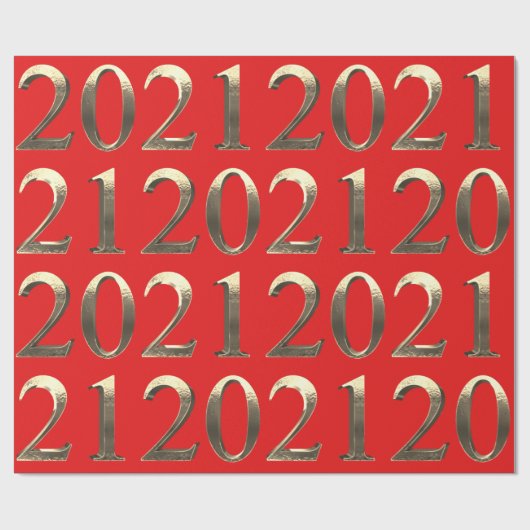 2021 Elegant Faux Golden Numbers Bright Red Cadeaupapier (Vlak)