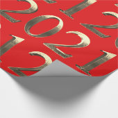 2021 Elegant Faux Golden Numbers Bright Red Cadeaupapier (Hoek)