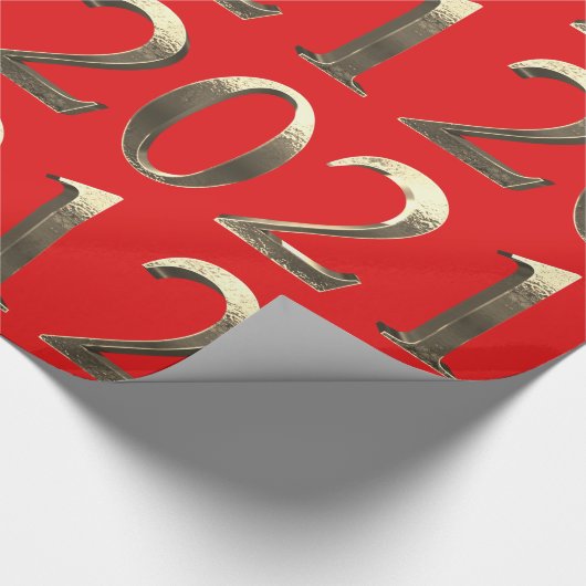 2021 Elegant Faux Golden Numbers Bright Red Cadeaupapier (Hoek)